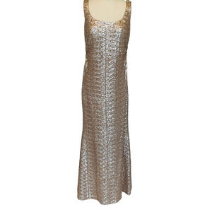 Kay Unger Gold Champagne Sequin Long Maxi Sleeveless Gown Dress
